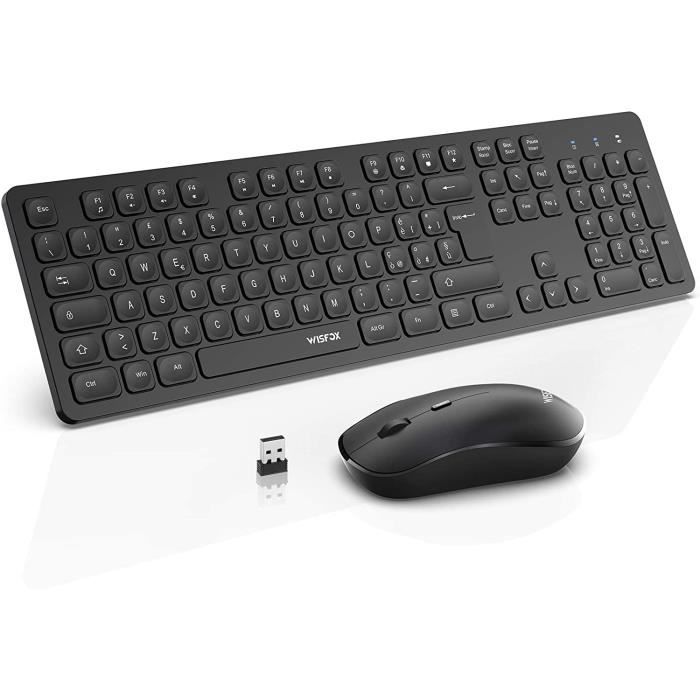 Clavier & Souris Ergonomiques Sans Fil AZERTY Français - Silencieux & Portable
