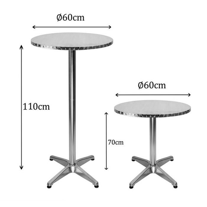 THUAGUIY Table de Bar Table debout Table haute Table à manger Ronde Extérieur/Intérieur En acier inox 60*60*70/110cm