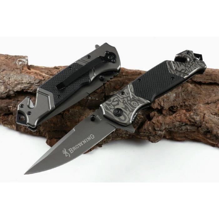 Couteau De Sauvetage Browning Manche Acier Style Damas 12,5 Cm Outdoor - LaPetiteCaverne