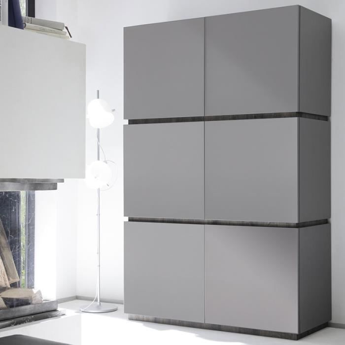 Buffet haut design 6 portes gris mat laqué VALERONA Option 2