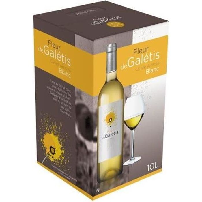 BIB Vin Blanc IGP Pays d'Hérault - Cubi 10 Litres Vin Blanc Fleur de Galétis