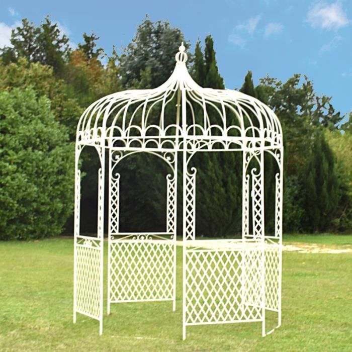 Gloriette Kiosque Tonnelle en Fer de Jardin Blanc ø200 cm