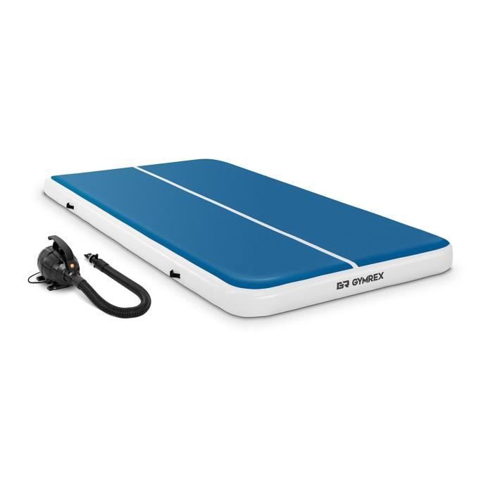 Tapis de Gym Kit Airtrack Gonflable Matelas de Tumbling Gymrex GR-ATM8-SET (300x200x20cm 300 kg 10 PSI / 07 bar Bleu/Blanc)