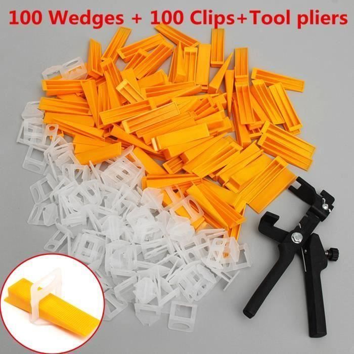 100x Clip + 100x Coin+Pince Carrelage Plancher Tuile Nivellement Niveau Système Aw31113