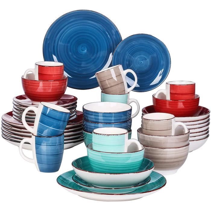 vancasso, Série Bella, Service de Table en Porcelaine, 40 Pièces pour 8 Personnes avec Assiette Creuse,Style Vintage Rustique