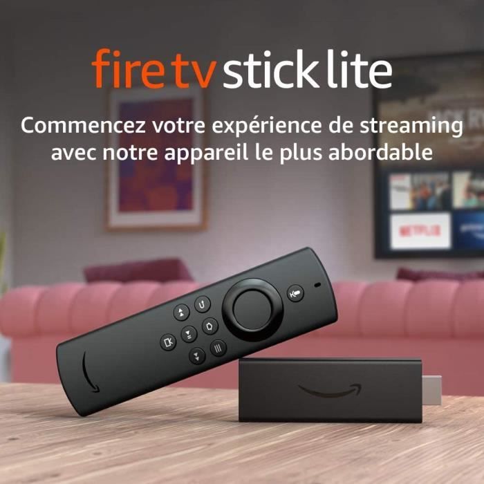 Découvrez Fire TV Stick Lite avec télécommande vocale Alexa - Lite (sans boutons de contrôle de la TV), Streaming HD, Modèle 2020