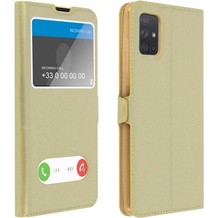 Housse Galaxy A51 Protection Double Fenêtre Fonction Support - doré Jaune