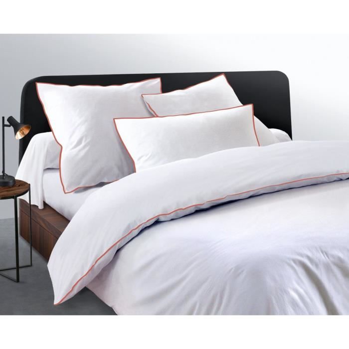Housse de Couette 3 Pièces - Satin de Coton 80 Fils - 2 Personnes 240x260 cm - LE LISERÉ Orange Terracotta