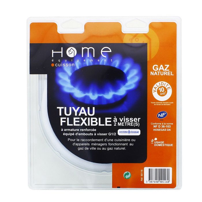 Tuyau gaz naturel 2m validité 10 ans pour Cuisiniere et Plaque de cuisson 90116 pour Cuisinière