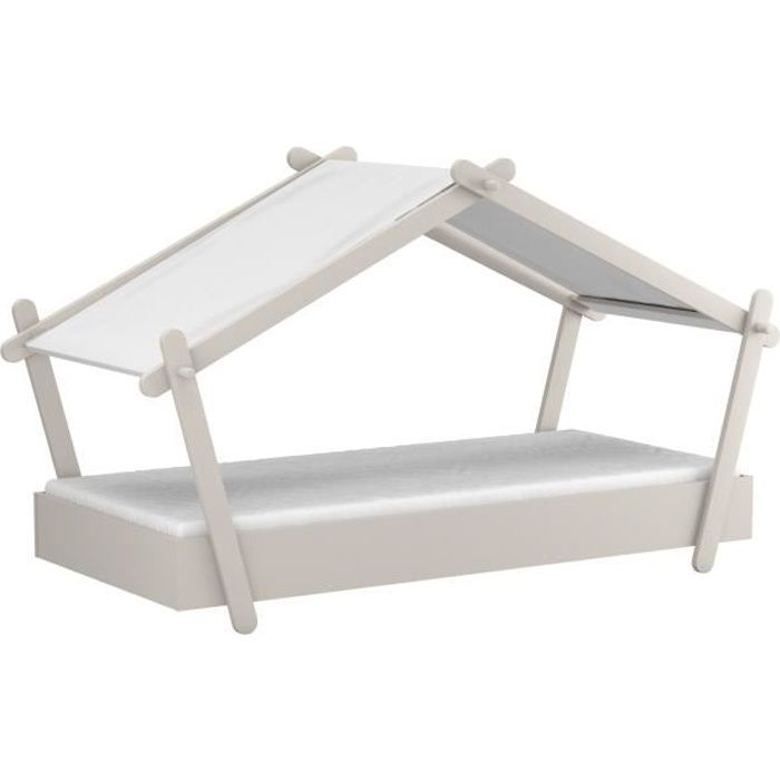 LODGE Lit cabane enfant - Mdf - Gris - Sommier inclus - 90x200 cm
