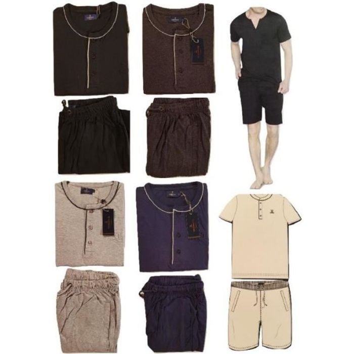 Torrente pyjashort pyjama homme col rond et bouton Gris clair M