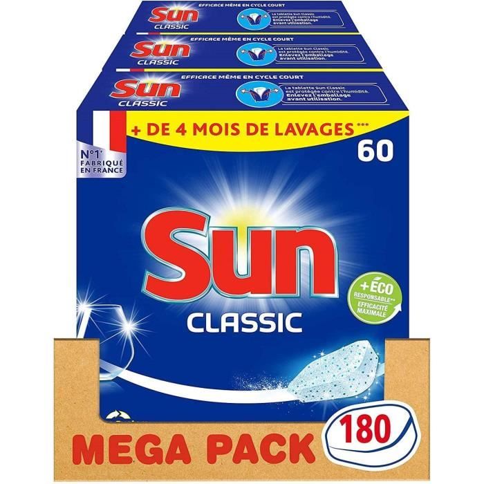 Lot de 3 x 60 Lavages - 180 Lavages - SUN Tablettes Lave-Vaisselle Classique