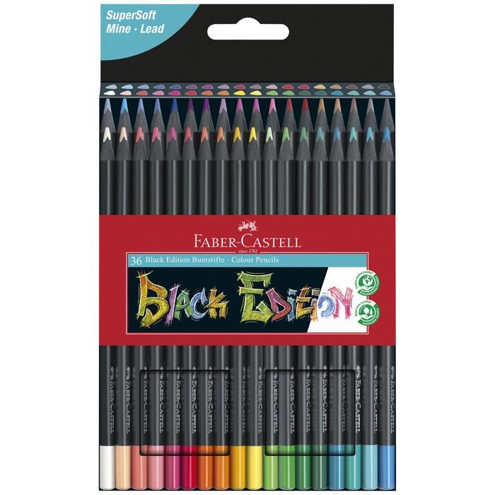 Crayon de couleur - craie grasse Faber-castell - 116436 - Crayons de couleur Blackwood, Black Edition, etui de 36 pieces