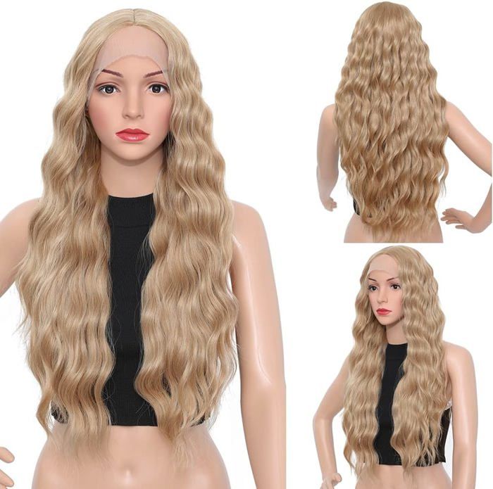Perruque Longue Blond Ombré Bouclée - 66 Cm Avec Frange, Synthétique Résistante à La Chaleur - 11