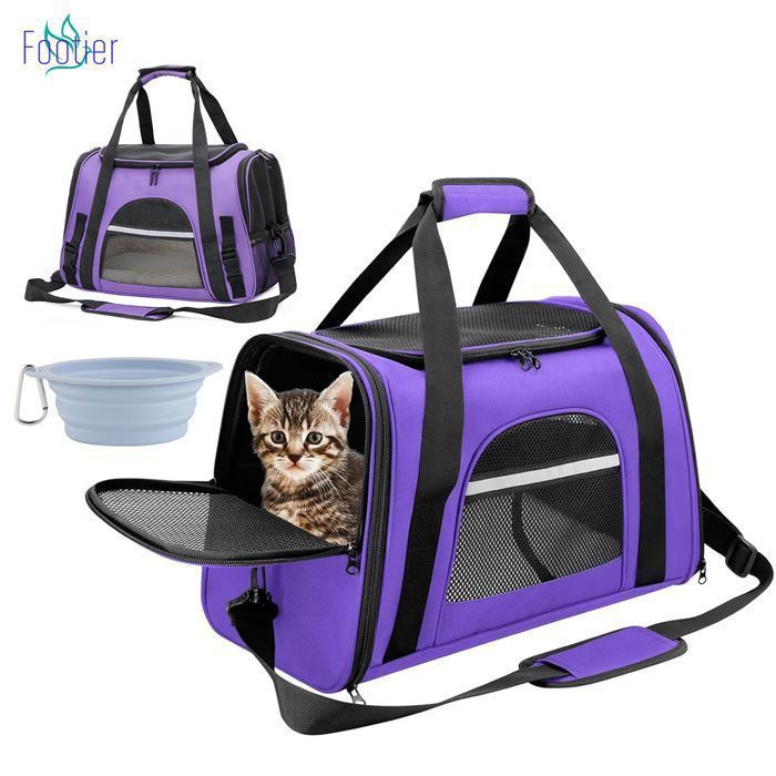 Comparer les prix de FOOTIER Sac Transport Chat Chien Caisse de Transport Chat Respirant pour Un Voyage Confortable Caisse Oxford, 43x25x28cm, Pourpre