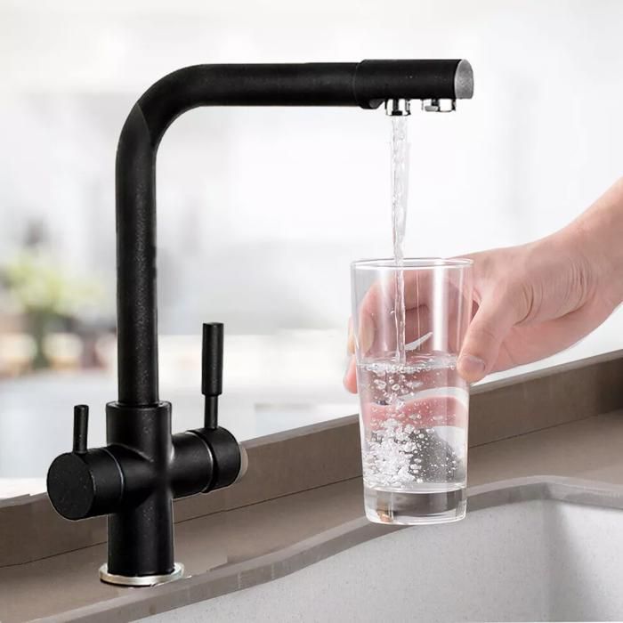 Mitigeur De Cuisine 3 Voies Rotatif 360° – APPASO Noir Mat, Acier Inox, Mono Trou
