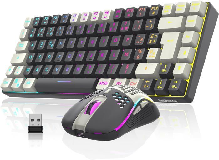 K84 Combo Clavier et Souris Usb sans Fil Gamer Batterie Rechargeable RVB Rétroéclairée Clavier TKL à 75% Nid dabeille 3200 DPI