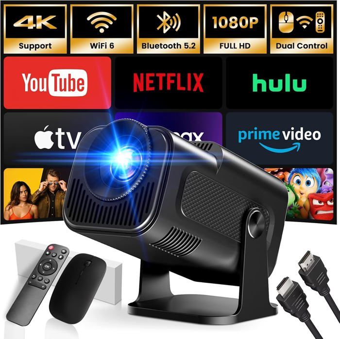 Projecteur Portable Mini HD 1080P - 200 ANSI Lumens - Compatible Téléphone, PC, TV Stick - Écran Jusqu'à 60" - Pour Film, Jeux, Extérieur