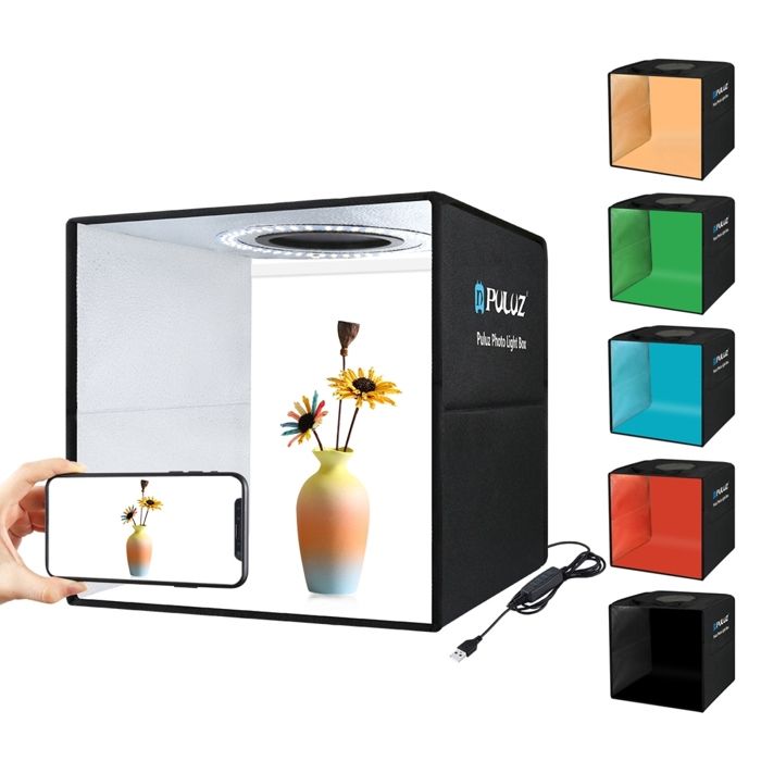 PULUZ 40 x 40 cm Kit Studio Photo Pliable LED avec Tente de Prise de Vue, Boîte Lumineuse Softbox pour Mini Studio Photo