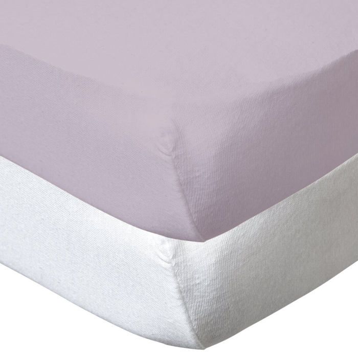 Babycalin - Drap-housse 60x120 cm - Lot de 2 - Coton Blanc / Lilas