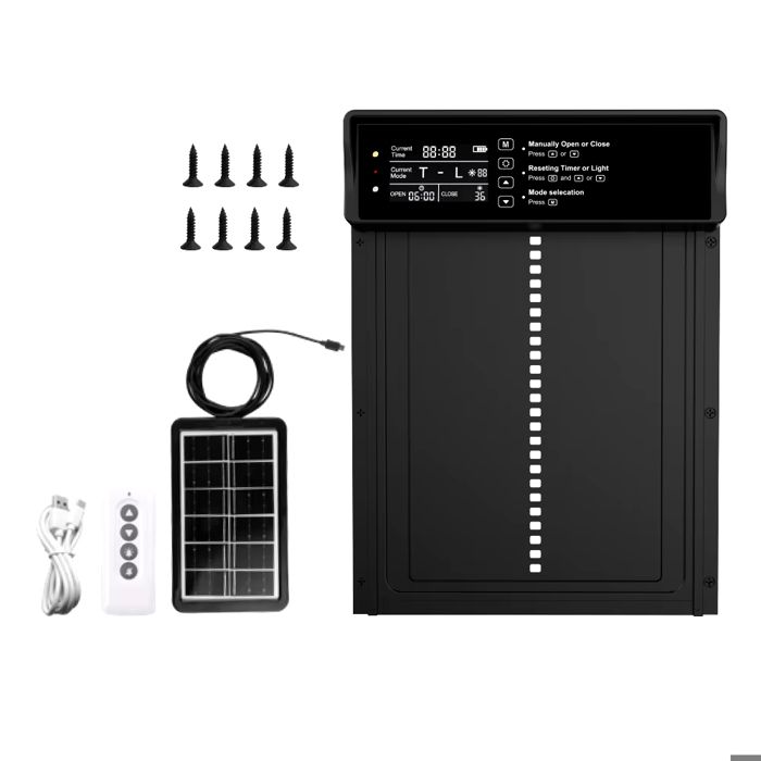 Comparer les prix de Porte Automatique Poulailler Solaire avec Écran LED, Anti-Clip, Porte de Poulailler Automatique avec Induction Lumineuse, Minuterie