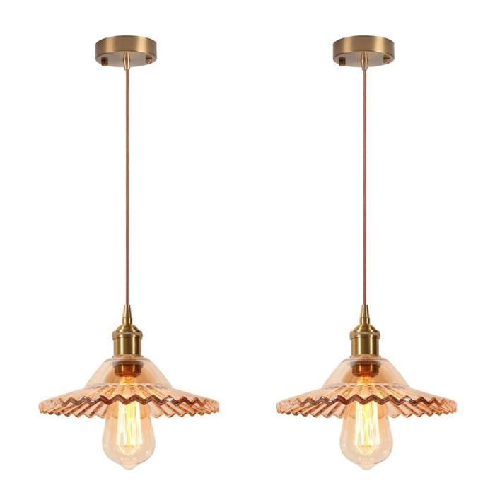 Diday Lot de 2 Lustre Suspension Vintage Lampe Luminaire Industriel en Verre Abat-jour Design Parapluie E27 Plafonnier Rétro Ambre