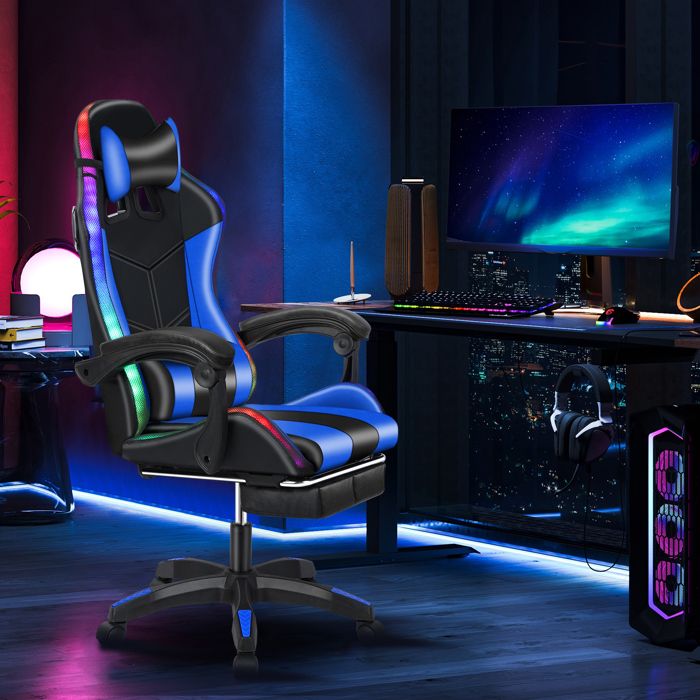 Chaise gaming lumière RGB - CREMLANK - Hauteur réglable - Eclairage LED RVB - BLEU - 60X60X131CM