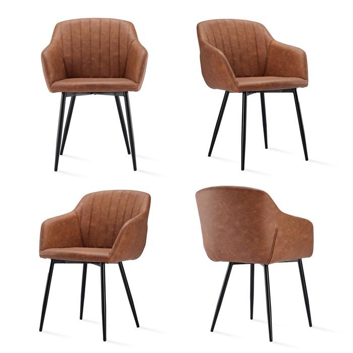 Goeurvant Chaises de salle à manger avec assise large et accoudoirs confort minimaliste - Lot de 4 - Marron