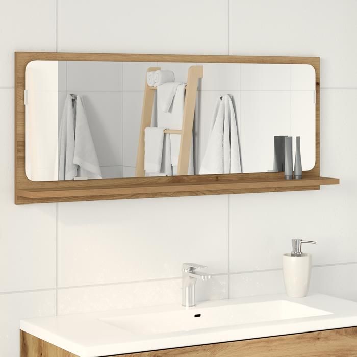 Moderne Miroir de Salle de BainMiroir mural en chêne artisanal 90x105x37 cm en bois dingénierie @FR(939527)