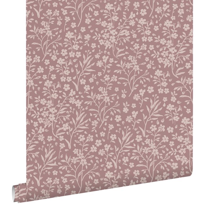 Papier peint fleurs vieux rose - 53 cm x 10.05 m - ESTAhome