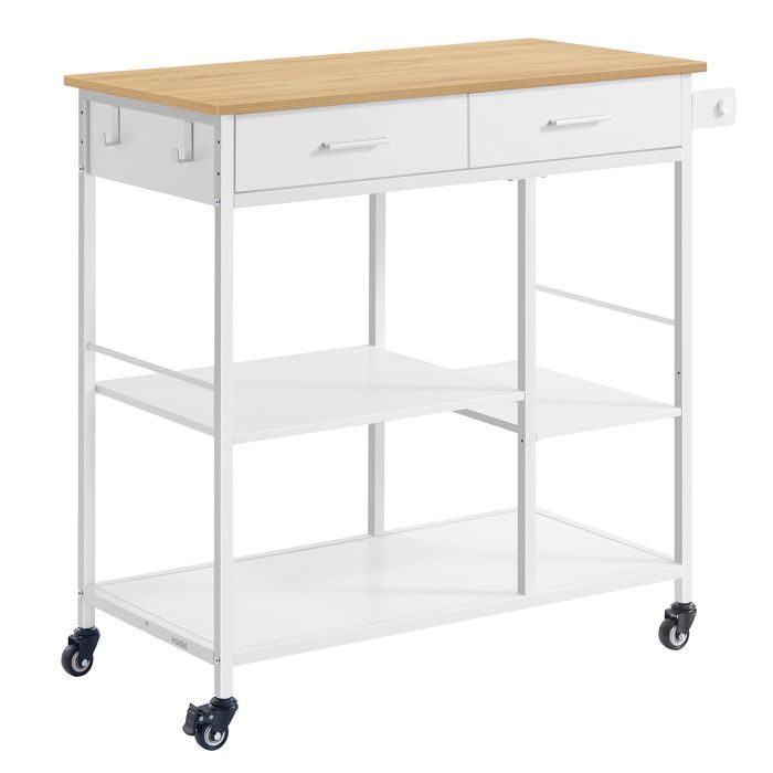 Îlot de Cuisine Mobile - VASAGLE - 45x987x90 cm - Beige Chêne et Blanc Mat