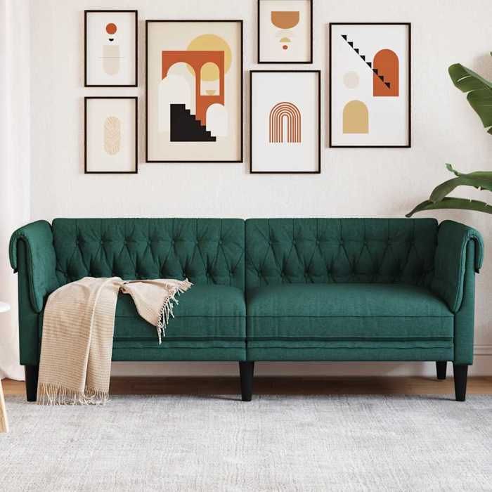 Vert Canapé Droit - KEETHE - SOFA Chesterfield - Trois places - vert foncé tissu LL1600
