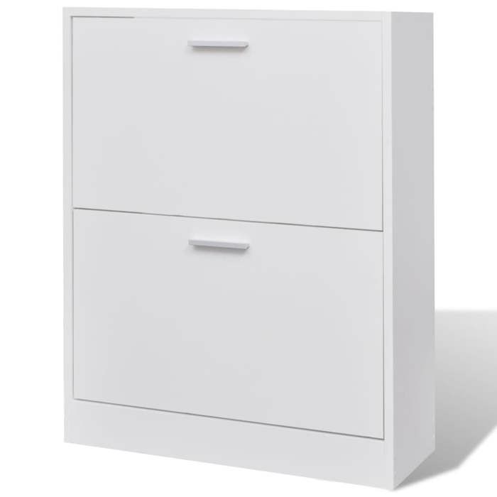 “Winter SaleTOP Meuble à chaussures Blanc - Meuble à chaussures en bois avec 2 compartiments Blanc PRO67029