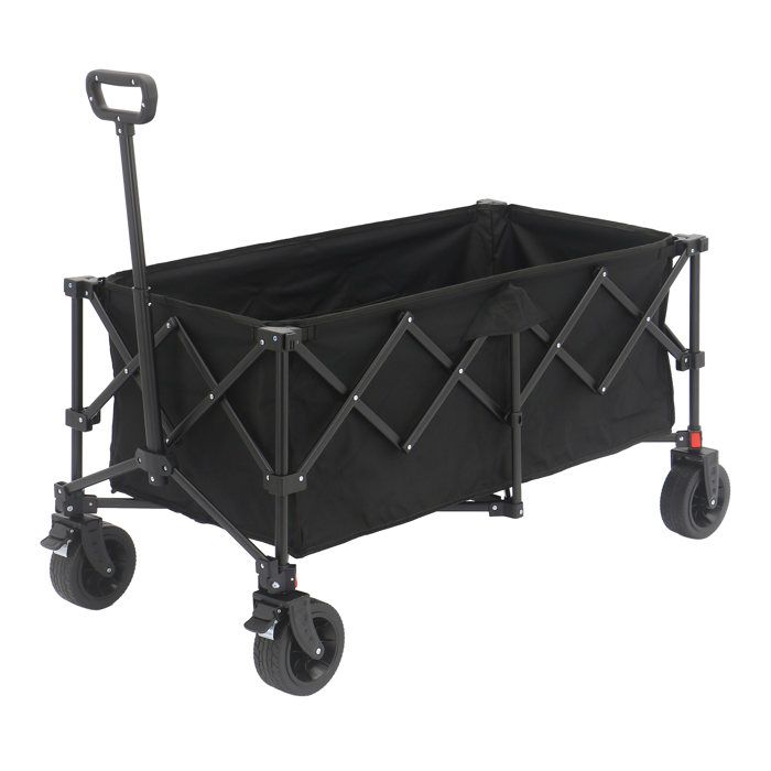 AXI SB141 Chariot de Plage Pliable Noir Chariot de Transport avec Barre de Traction Sangle Housse Poche Intérieure et