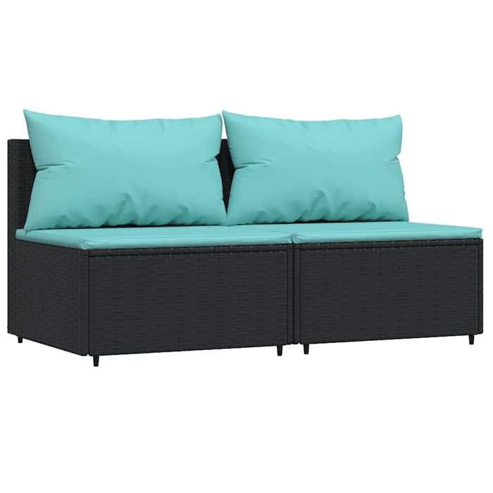 Noir Siège de jardin -  Salon de jardin - (3 pcs) - avec coussins Noir Résine tressée C1188