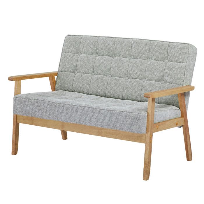 Fauteuil 2 Places à Boutons Capitonnés Structure en Bois Massif & Tissu Doux Petit Fauteuil Compact pour Salon Gris