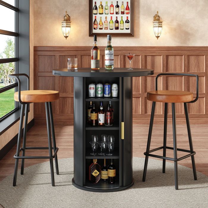 NuvlaGu - Ensemble bar avec Table espace de rangement et 2 tabourets ergonomiques - Convient aux bars et salons - Noir