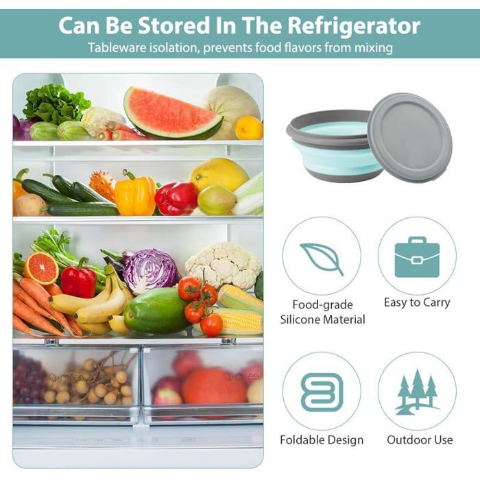 Bols Pliables Lot de 3 Bol Saladier Pliable avec Couvercle Récipient Alimentaire en Silicone Portable pour La Randonnée