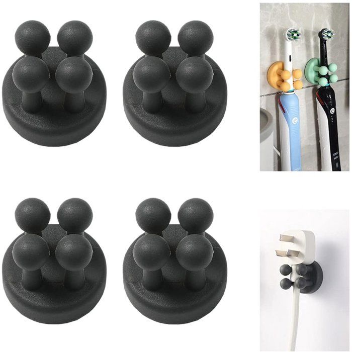 Crochets Adhésifs En Silicone Sans Perçage Lot De 4 Clip 4 Griffes Porte-Rasoir/Porte-Brosse À Dents Noir