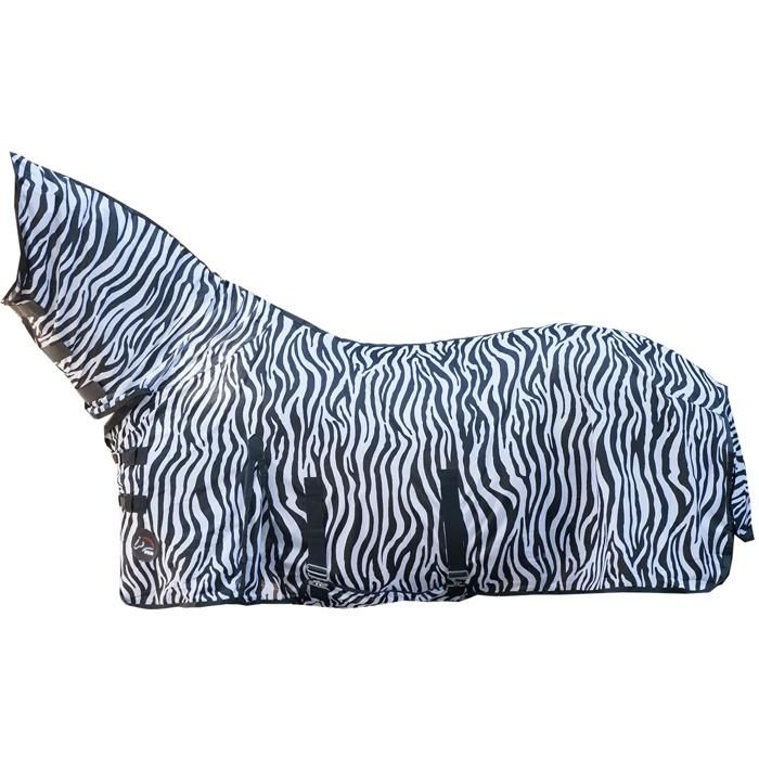 Couverture anti-mouches pour cheval avec couvre-cou et ceinture abdominale HKM Zebra - weiß/schwarz - Blanc - 135 cm