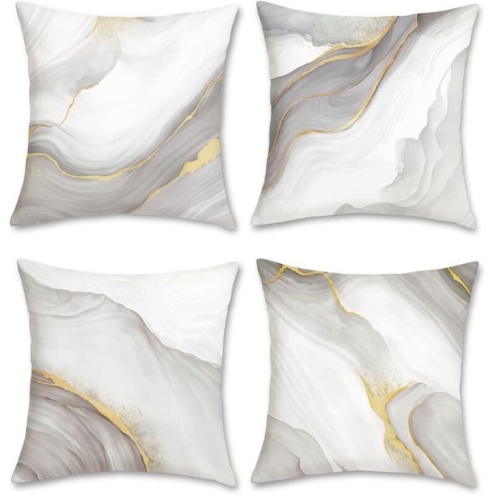 Housses coussin velours motif marbre gris/doré 45x45 cm – Lot de 4