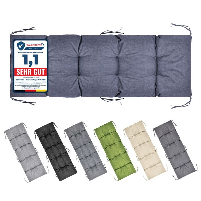 Garronda Coussin de Banc Matelassé Extérieur 160x50 cm Imperméable Épais 10 cm avec Cordons GD-0219 Bleu marine