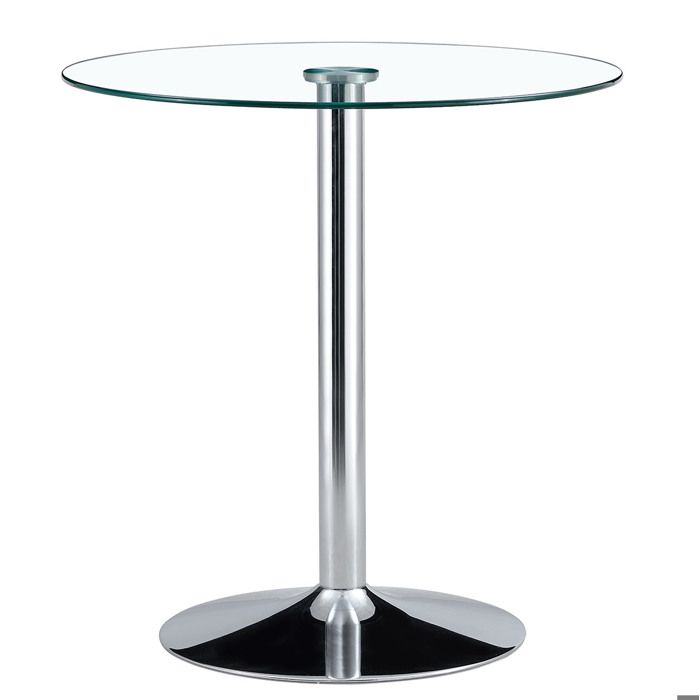 WOVREO table de bar haute ronde 89 cm en verre transparent et metal argente 92 cm design minimaliste