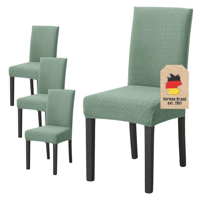 Lot de 4 housses de chaise extensibles à motifs vert clair - assise 38-45 cm dossier 45-65 cm salle à manger mariage et fête