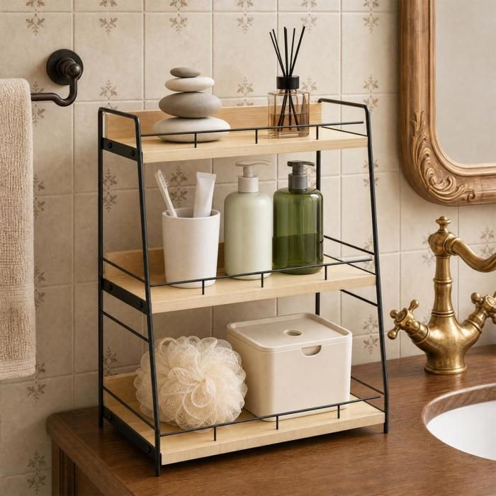 MIPAN - Étagère De Salle De Bain 3 Niveaux Couleur Bois Naturel - Dimensions 33x17x43 CM - Grand Espace De Rangement