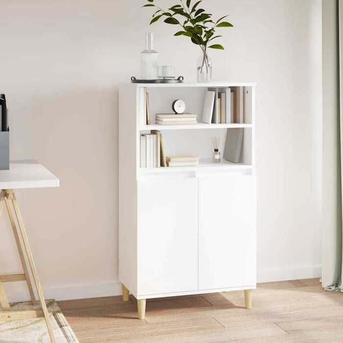 Blanc Buffet haut Blanc 60x36x110 cm Bois dingénierie - Meuble Rangement LV34236