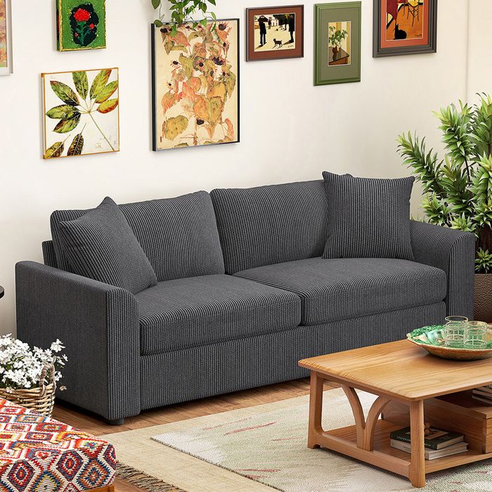 Canapé 3 places - CRESTA - 212 cm - Velours côtelé - Coussin à ressorts & mousse haute densité - Gris foncé Canapé 3 places - CRESTA - 212 cm - Velours côtelé - Coussin à ressorts & mousse haute densité - Gris foncé