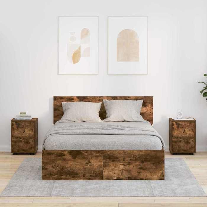 Moderne Armoires de chevet avec tiroir - (Set de 2) - Cabinets de lit - Chêne fumé 305x30x43 cm&01_3253