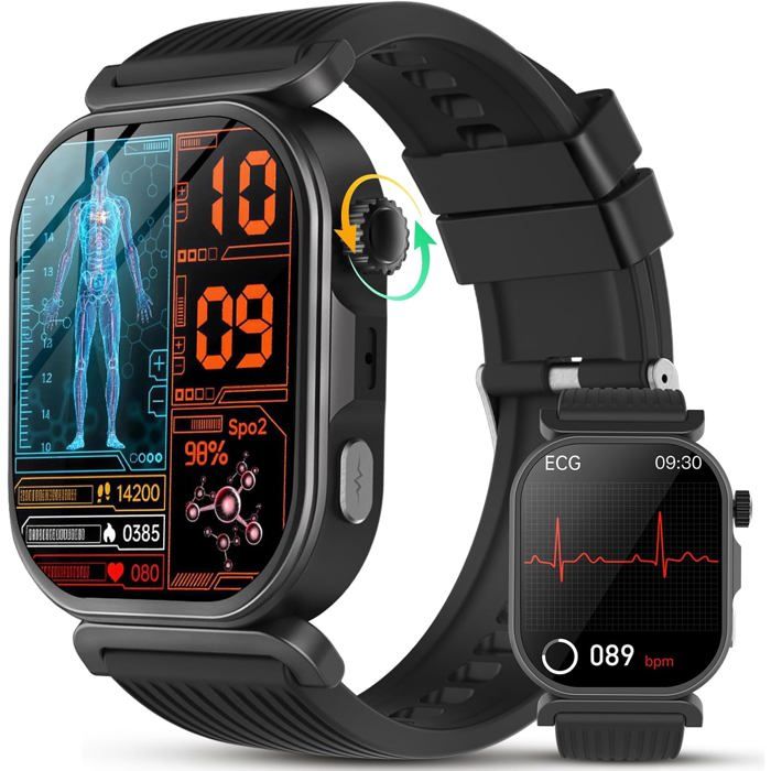 2026 NouvMontre Connectée Homme Femme avec ECG+HRV/Acide urique/IMC 1.88Smartwatch avec Appel Bluetooth 24/7 Fréquence Cardiaque