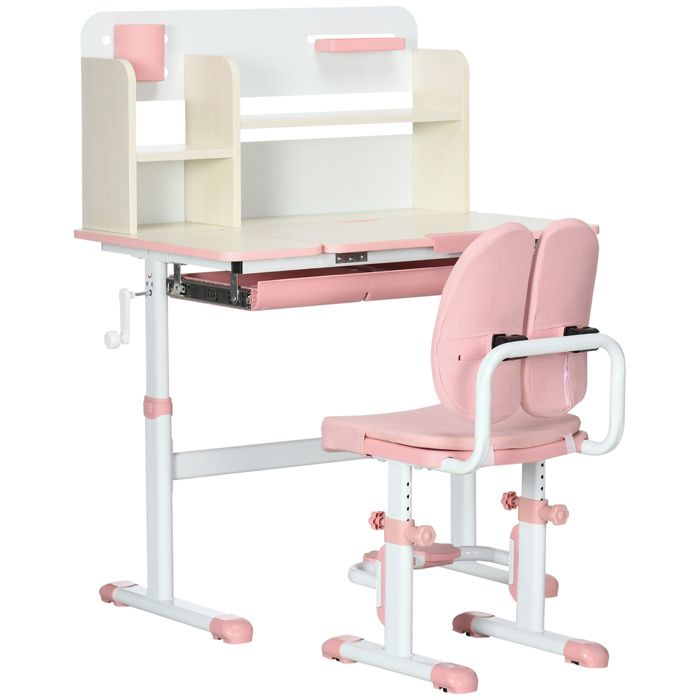 Ensemble bureau + chaise enfant rose hauteur réglable + plateau inclinable 0-60° 80x52x88-109 cm